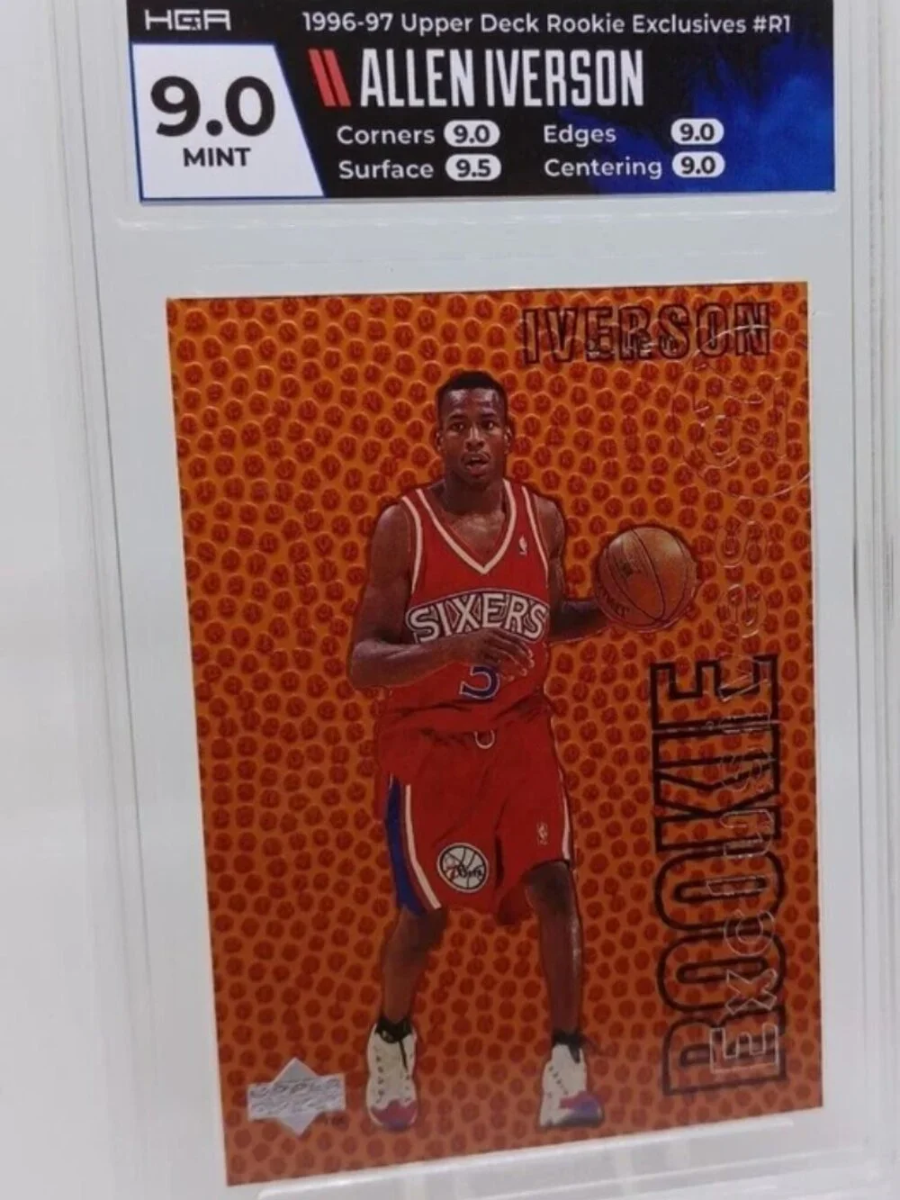1996-97 Upper Deck Allen Iverson RC Rookie Exclusives #R1 HGA 9